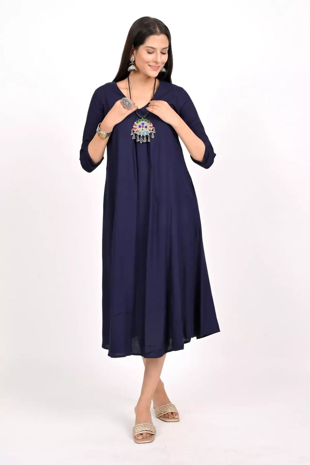 box-pleated-long-dress-navy-blue