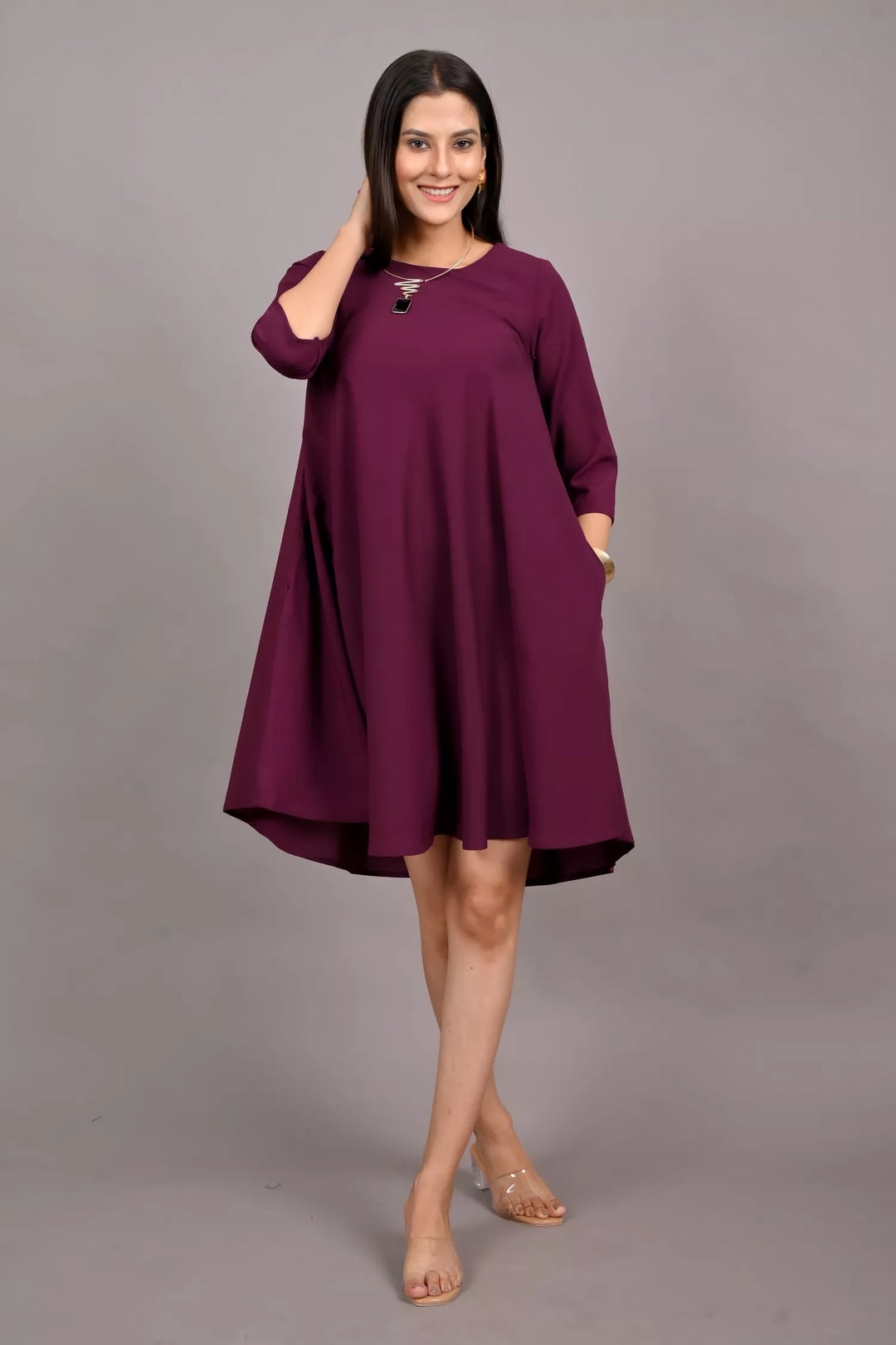 wine-georgette-flaired-dress-1