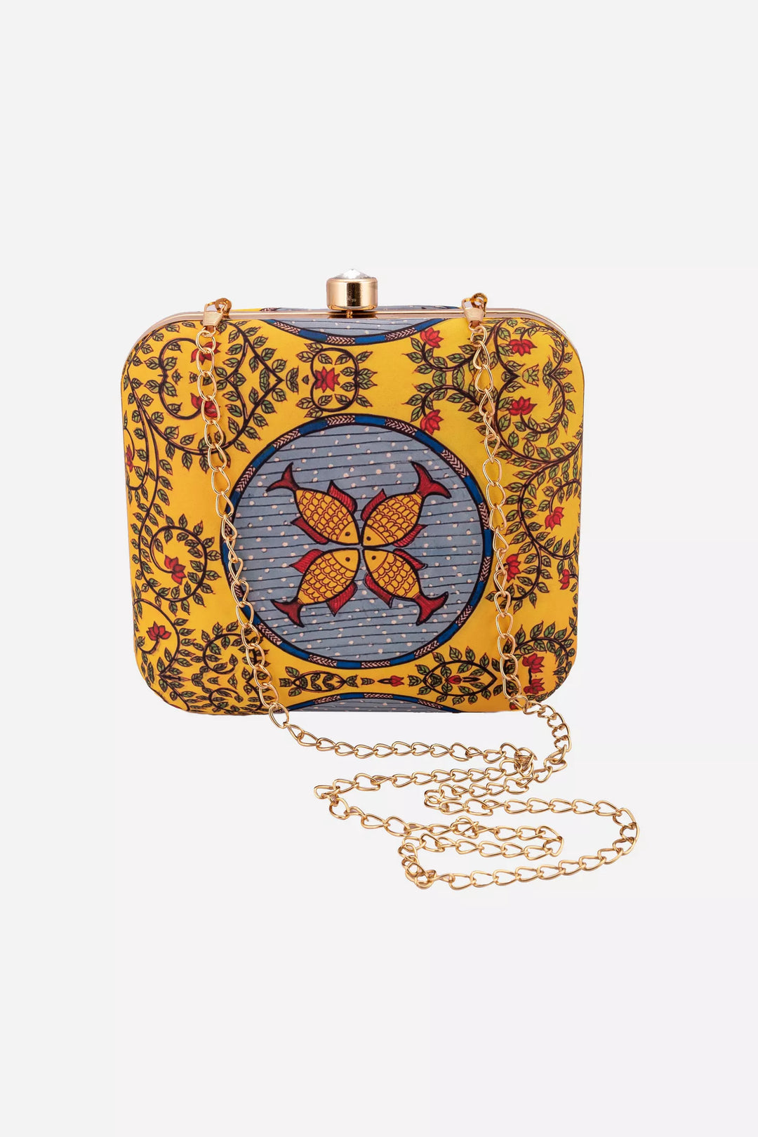 Yellow With Multicolored Print Clutch