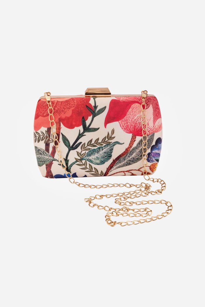 Off-White With Red Print Clutch