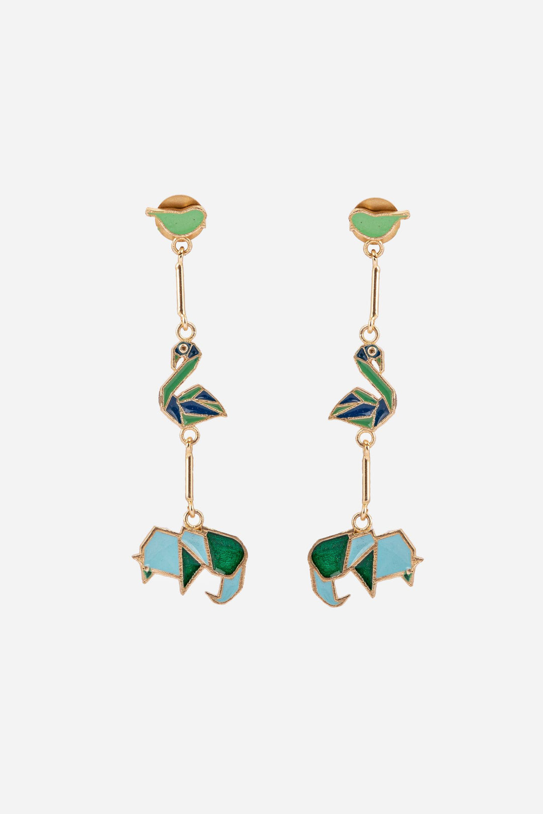 Blue Swan And Elephant Shape Hanging Earrings