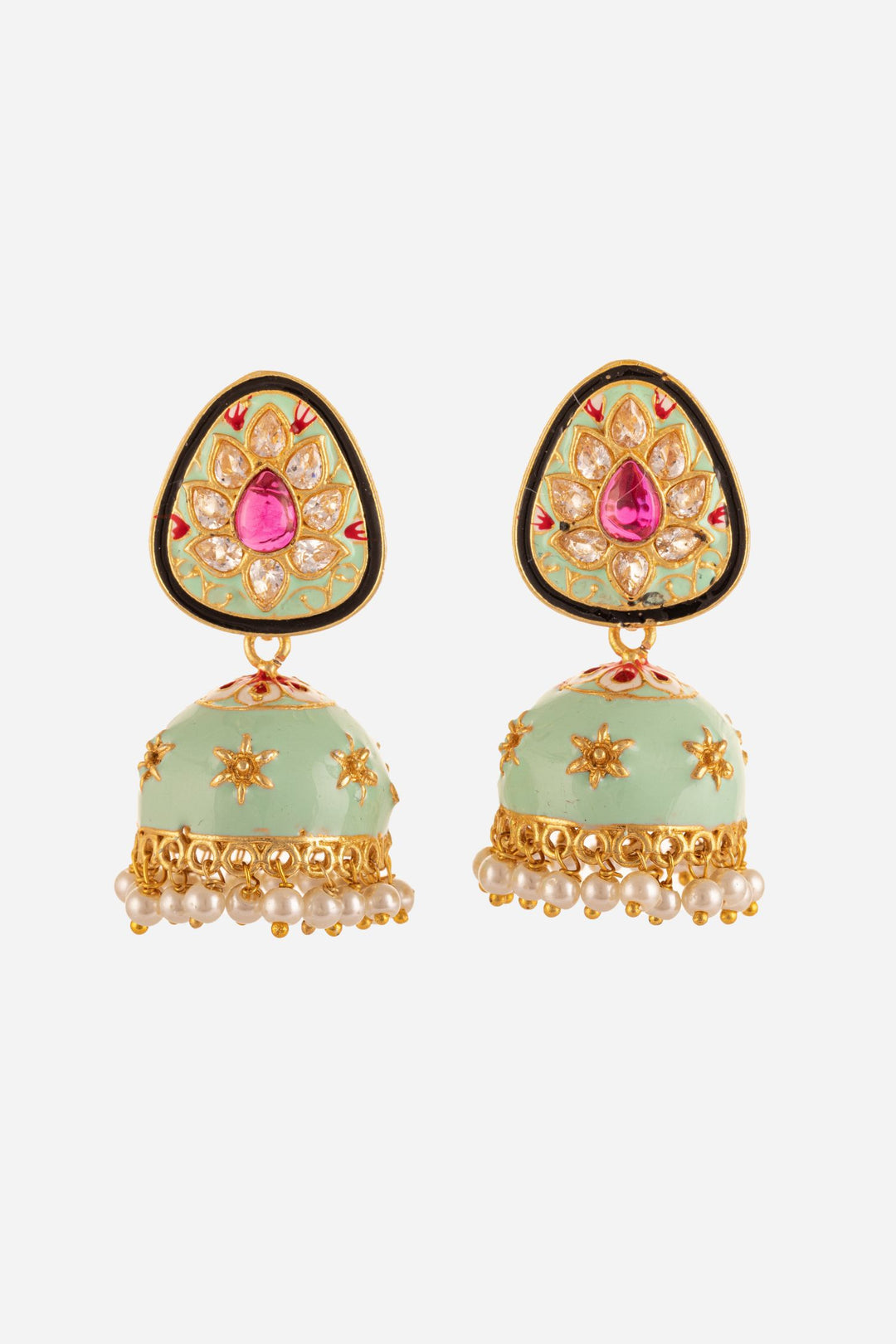Mint Green Kundan Meena Jhumki