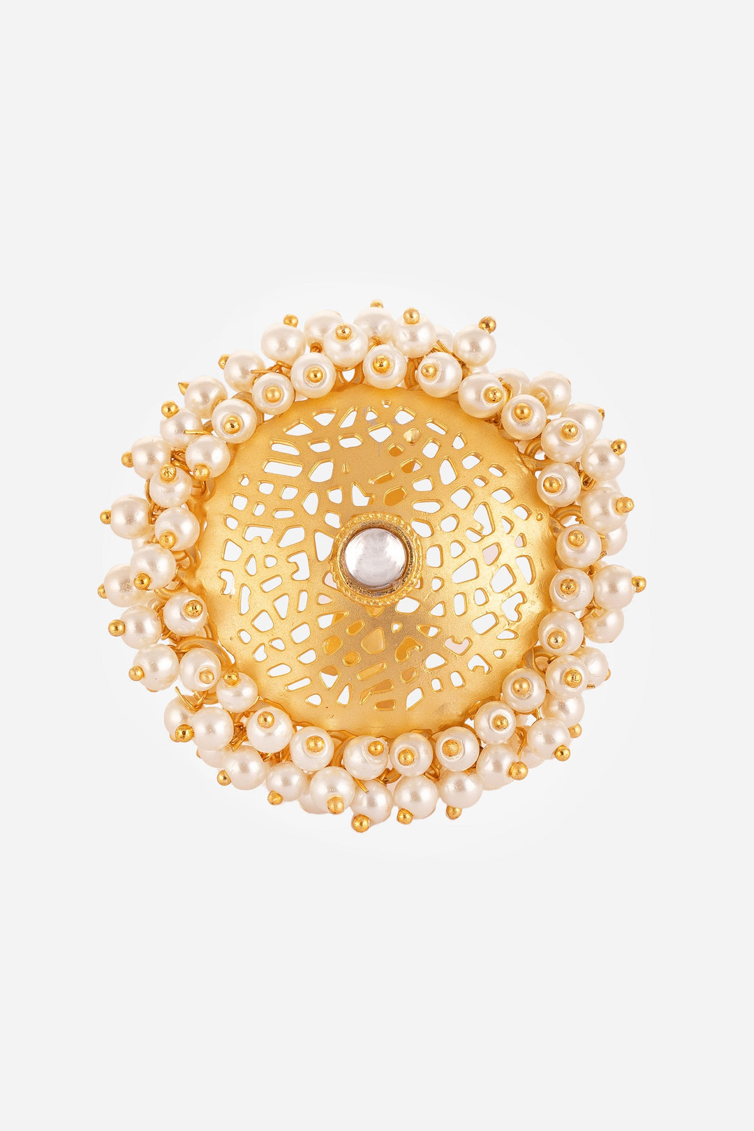 Jaali Pattern Pearl Embellished Hand Ring