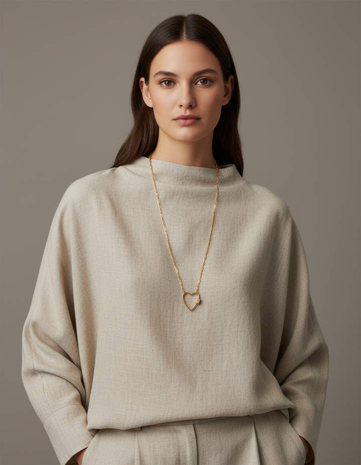 Golden Heart Shape Pendant In Long Chain