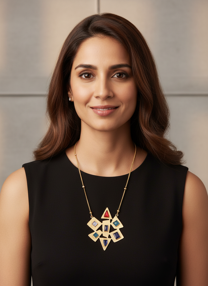 Golden Multicolour Stone Pendant Necklace