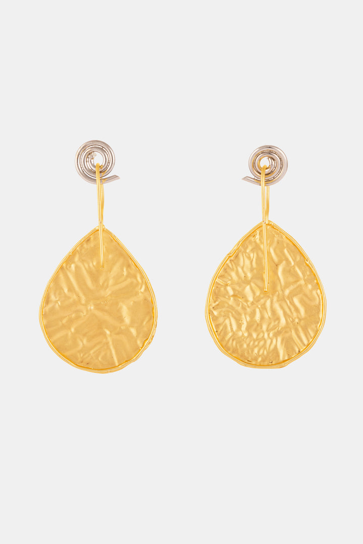 Golden Crumpled Leaf Earrings