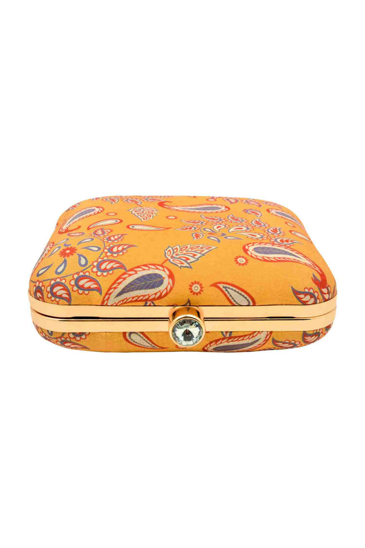 Yellow Paisley Print Silk Clutch