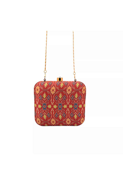 Pink and Yellow Ikat Print Silk Clutch