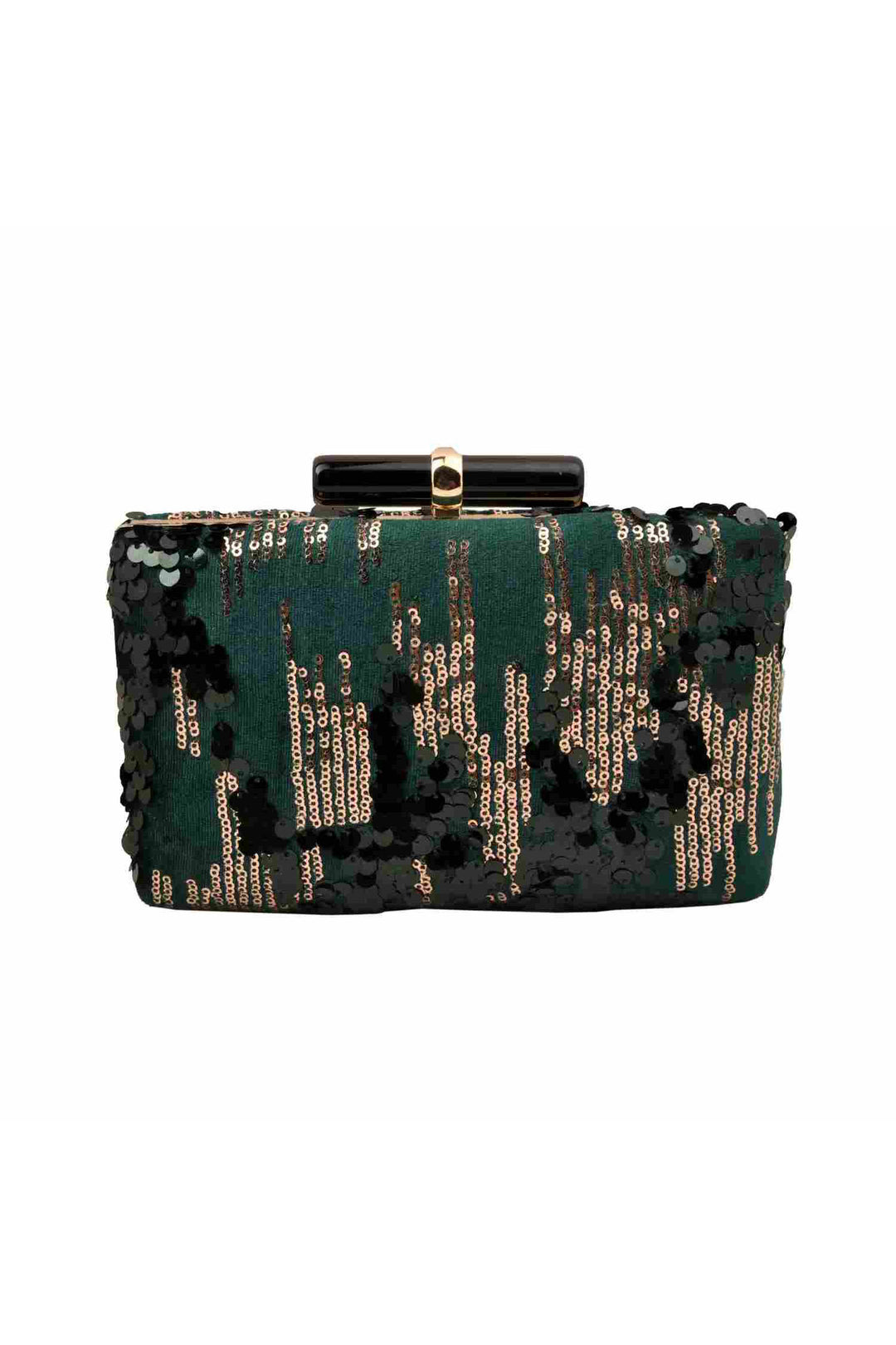 Forest Green and Gold Sequins Party Clutch