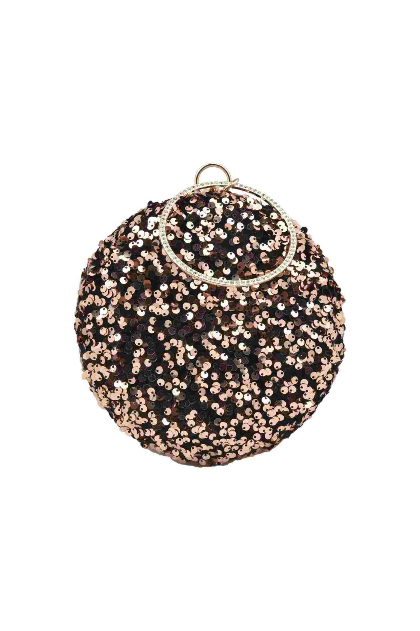Black and Rose Gold Sequins Circular Clutch