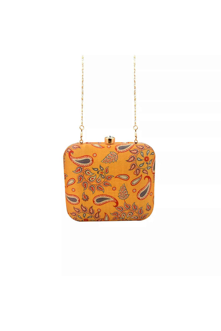 Yellow Paisley Print Silk Clutch