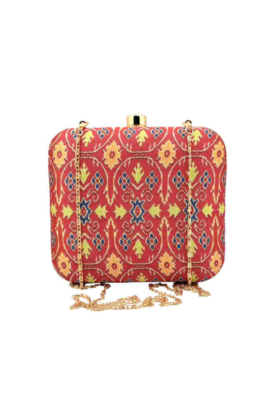 Pink and Yellow Ikat Print Silk Clutch