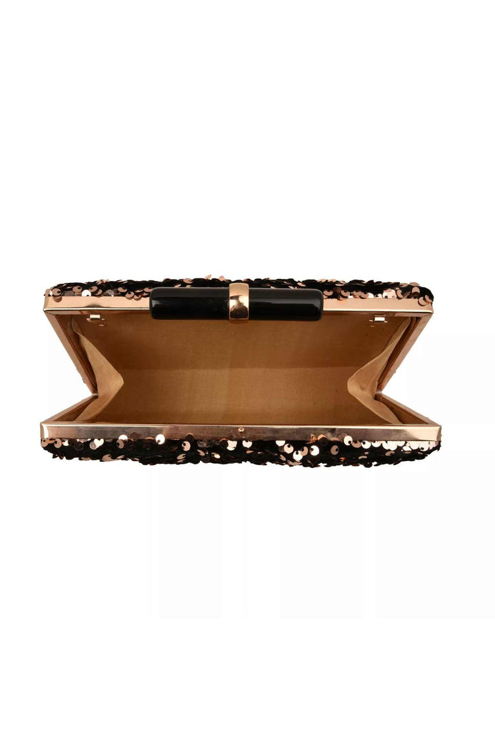 Black and Rose Gold Sequins Party Clutch