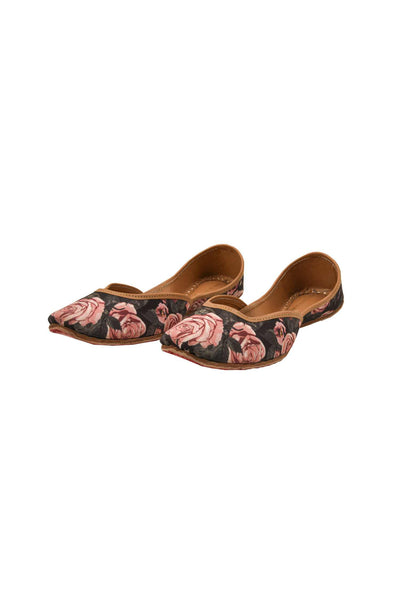 Black and apink Floral Printed Jutti