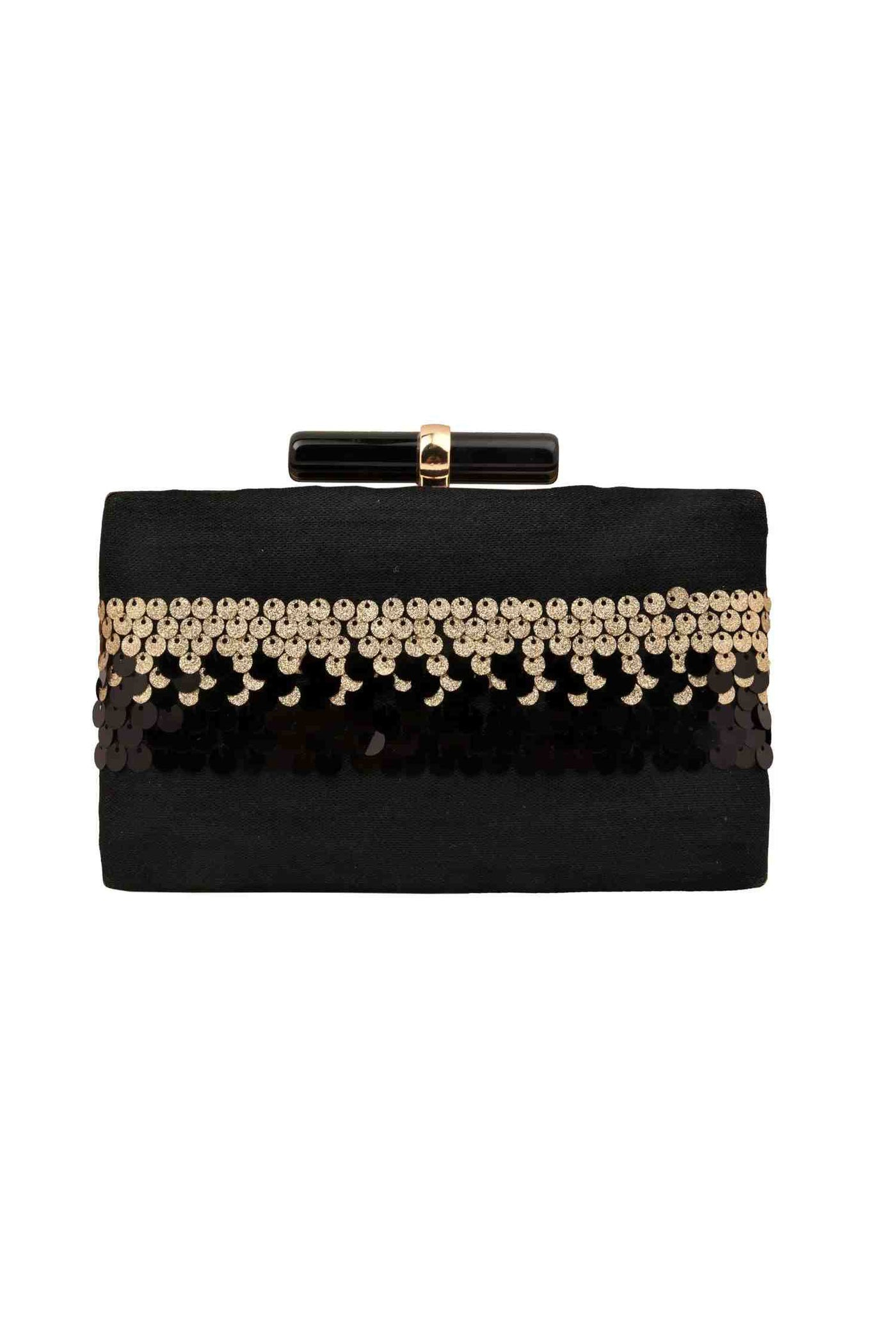 Black and Dull Gold Sequins Party Clutch