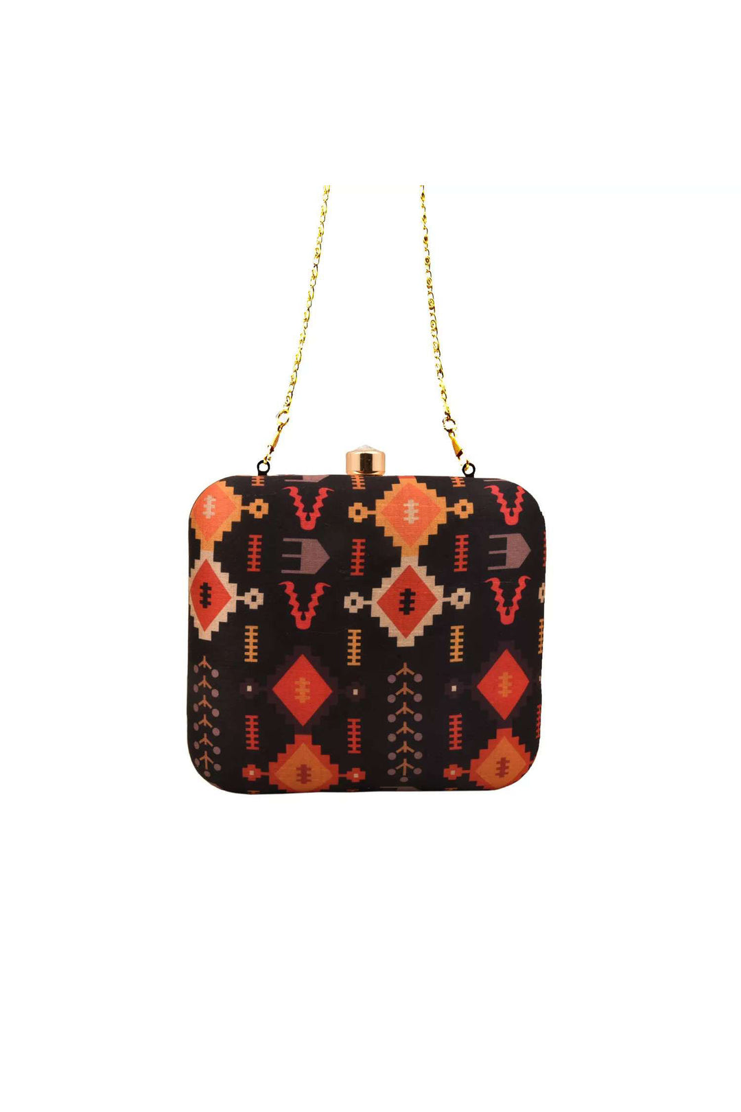 Black Ikat Print Silk Clutch