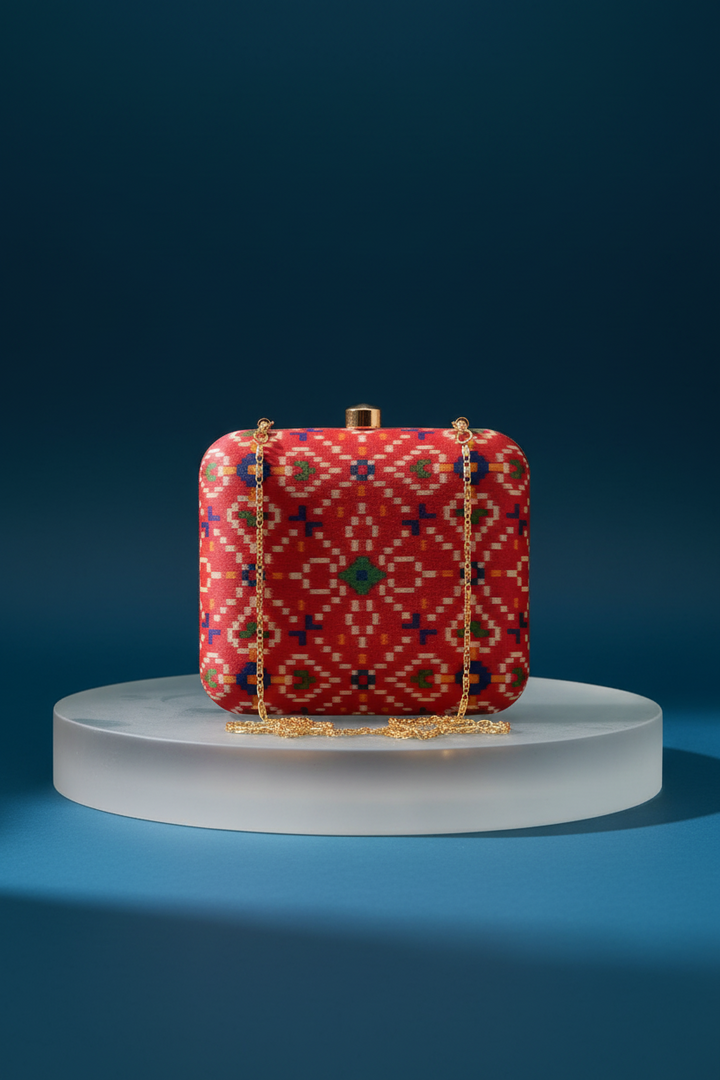 Rani Pink Ikat Digital Print Clutch