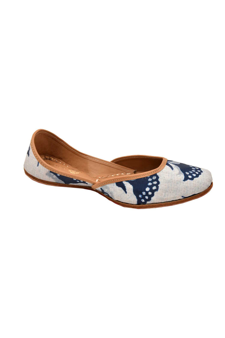 Indigo Blue handblock Floral Print Jutti