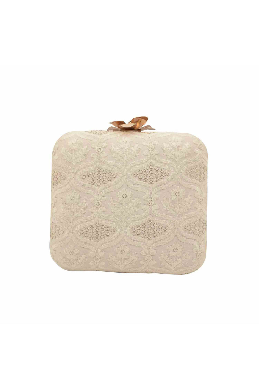 Off White and Silver Thread work Silk Clutch