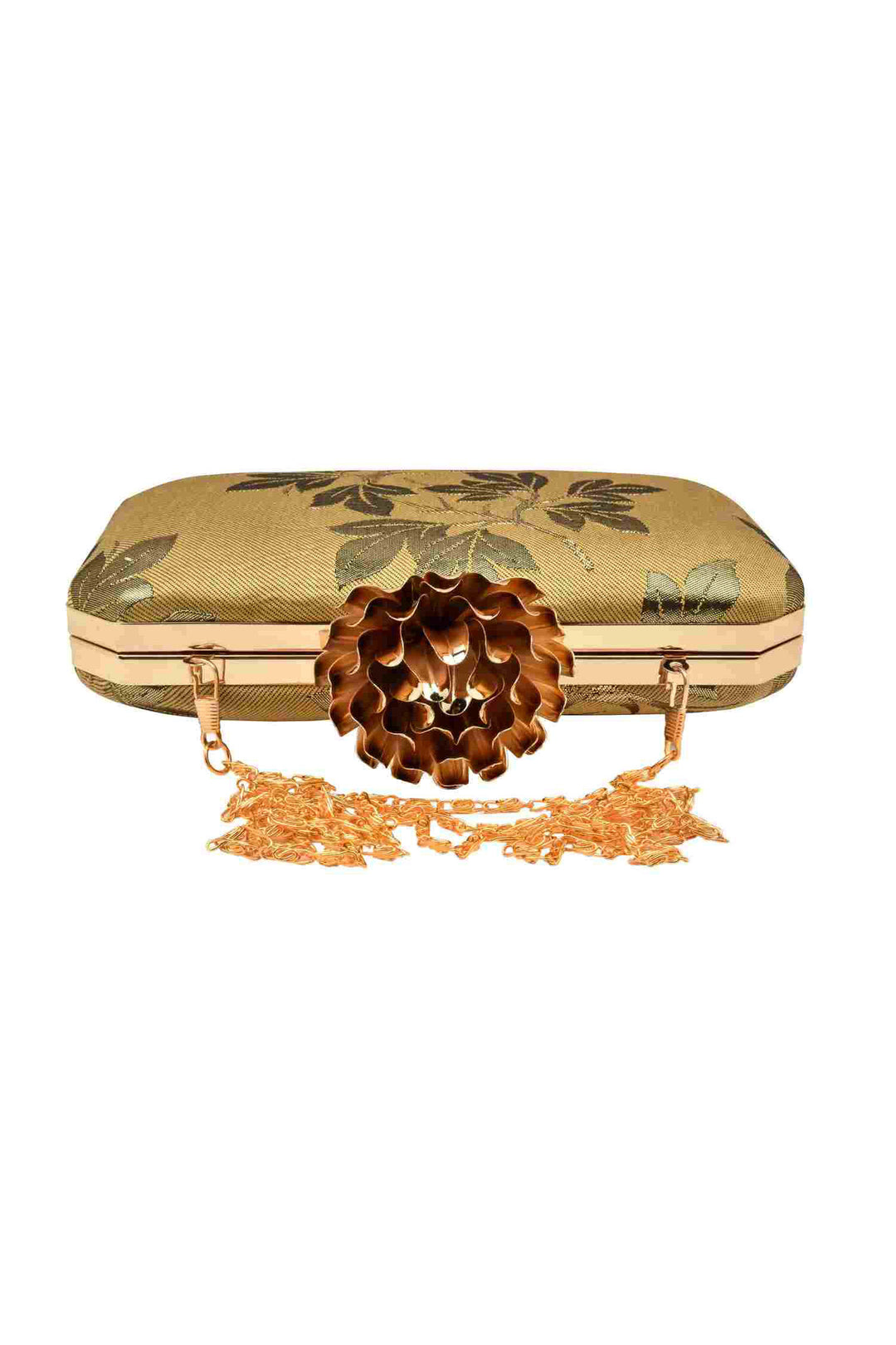 Gold Foil Print Silk Clutch