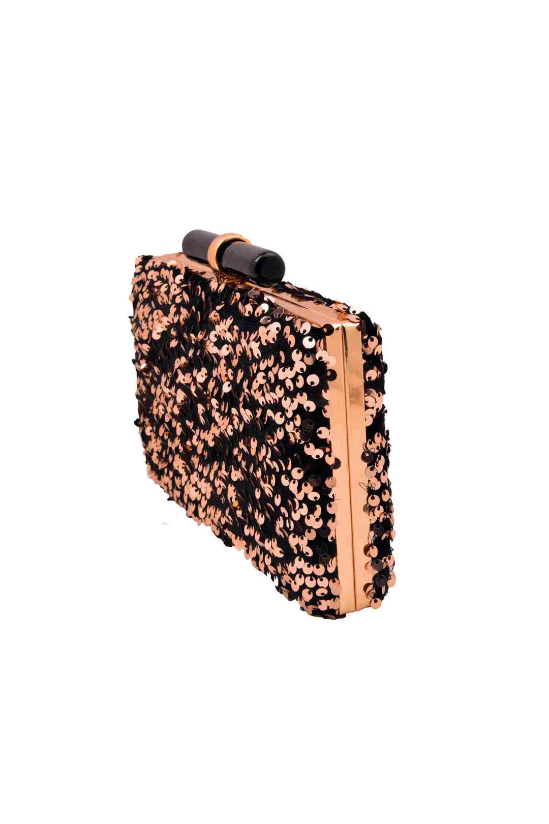 Black and Rose Gold Sequins Party Clutch