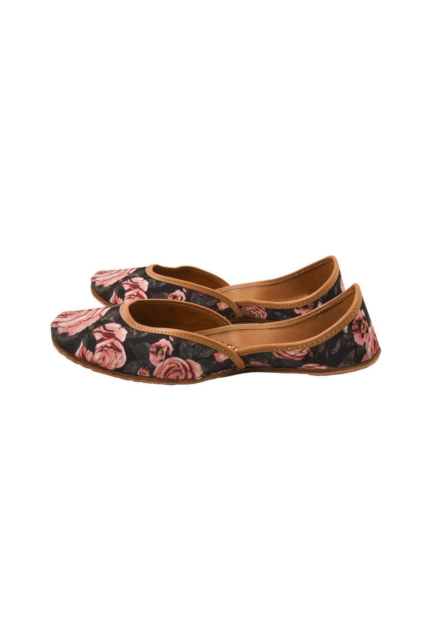 Black and apink Floral Printed Jutti
