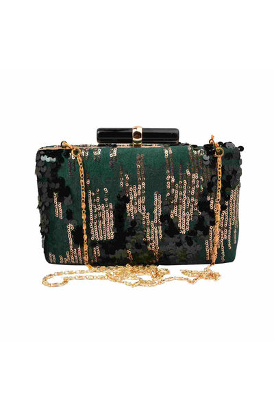 Forest Green and Gold Sequins Party Clutch