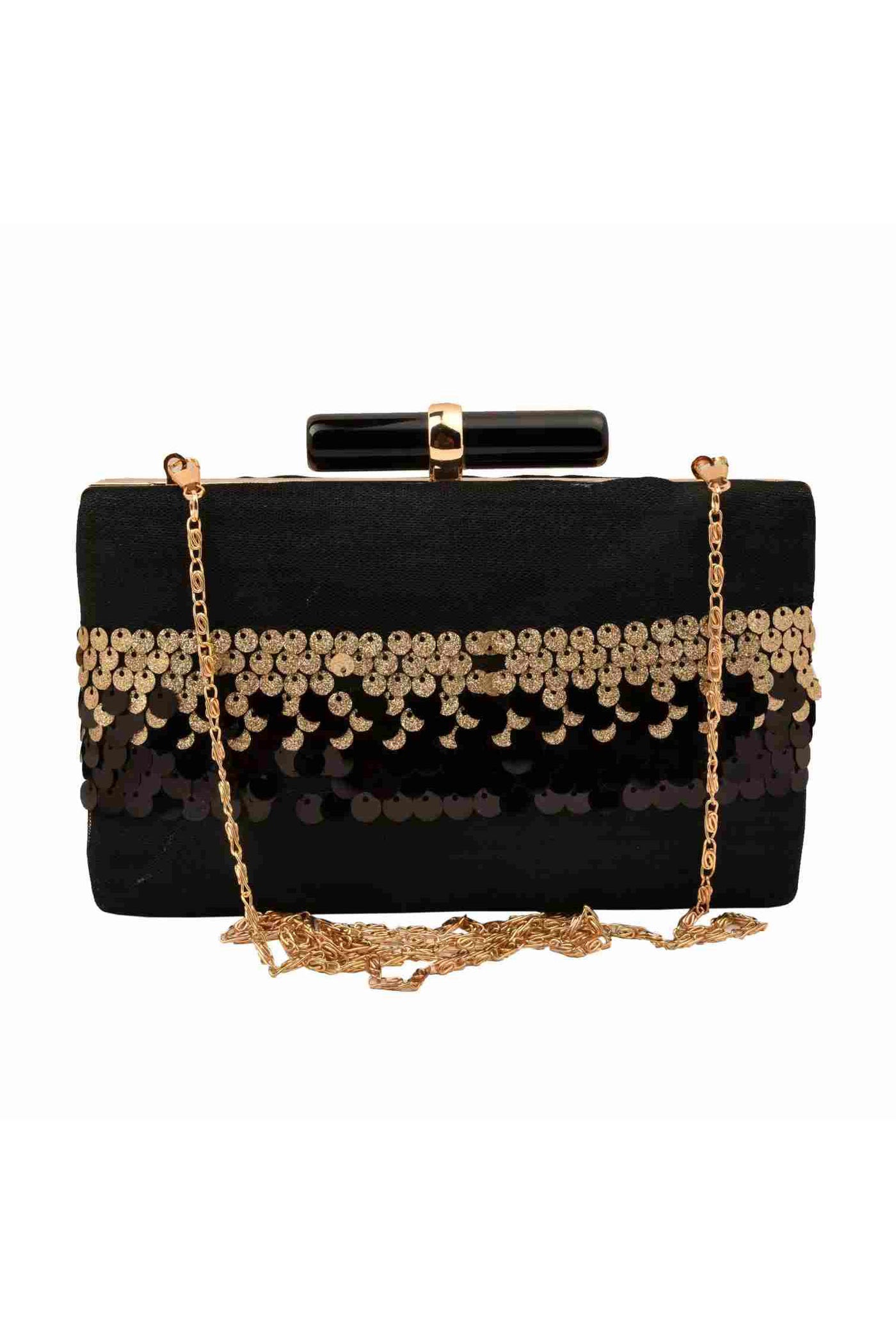 Black and Dull Gold Sequins Party Clutch