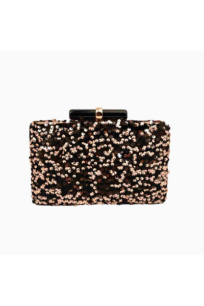 Black and Rose Gold Sequins Party Clutch
