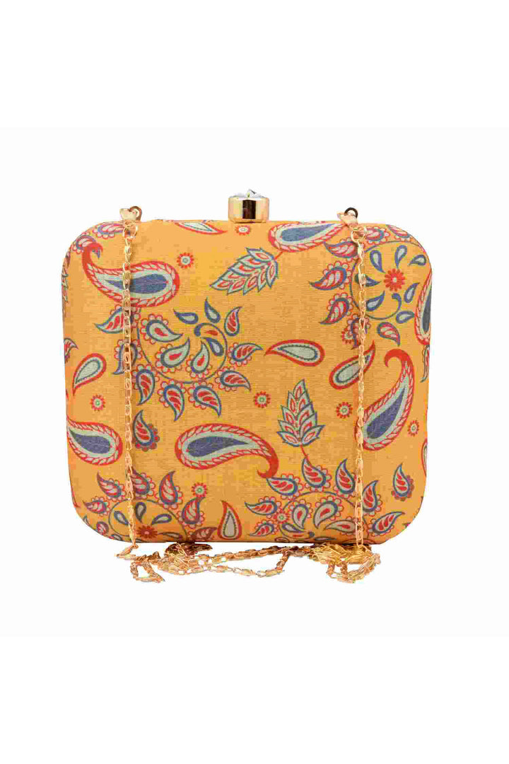 Yellow Paisley Print Silk Clutch