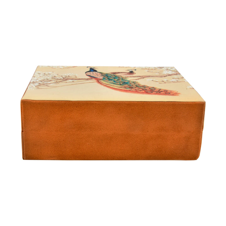 Cream Digital Peacock Print Suitcase Clutch