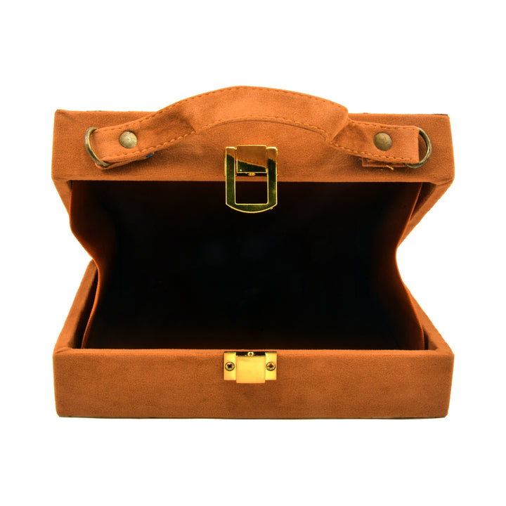 Cream Digital Peacock Print Suitcase Clutch