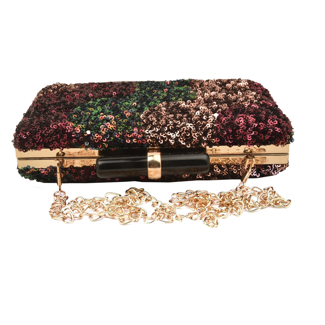 Wine and Gold Sequins Clutch