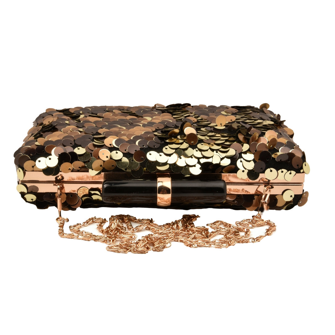 Black,Brown and Gold Sequins Clutch
