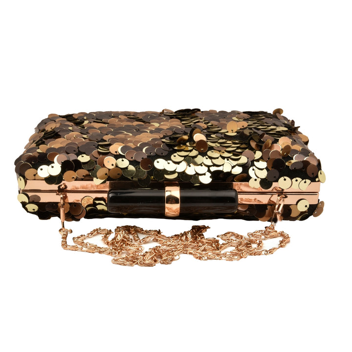 Black,Brown and Gold Sequins Clutch