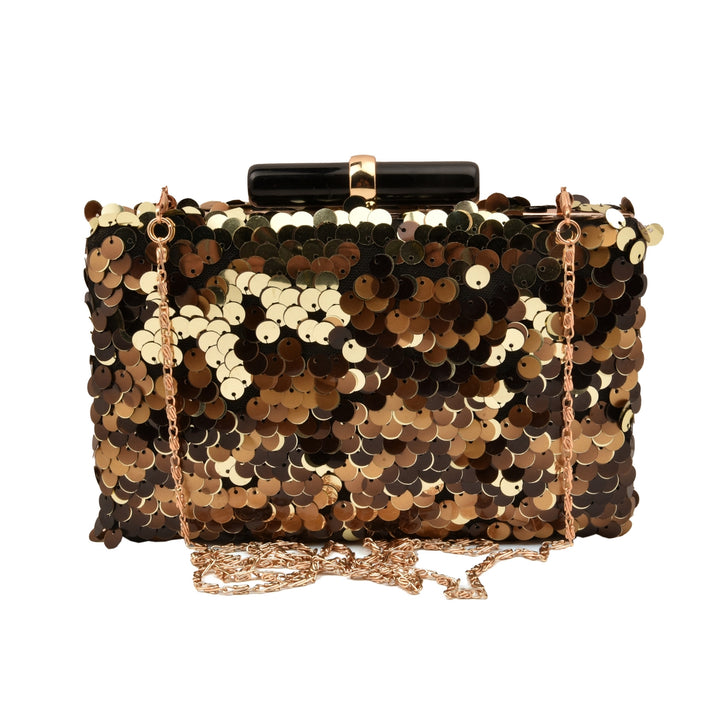 Black,Brown and Gold Sequins Clutch