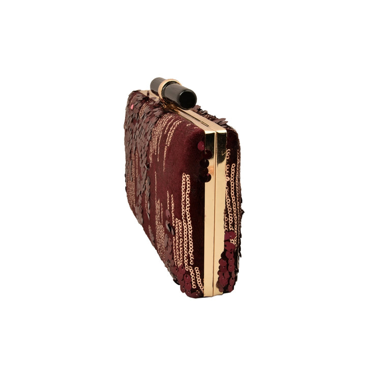 Wine and Gold Sequins Clutch