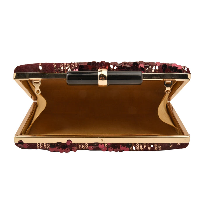 Wine and Gold Sequins Clutch