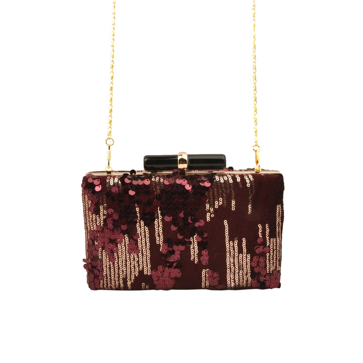 Wine and Gold Sequins Clutch