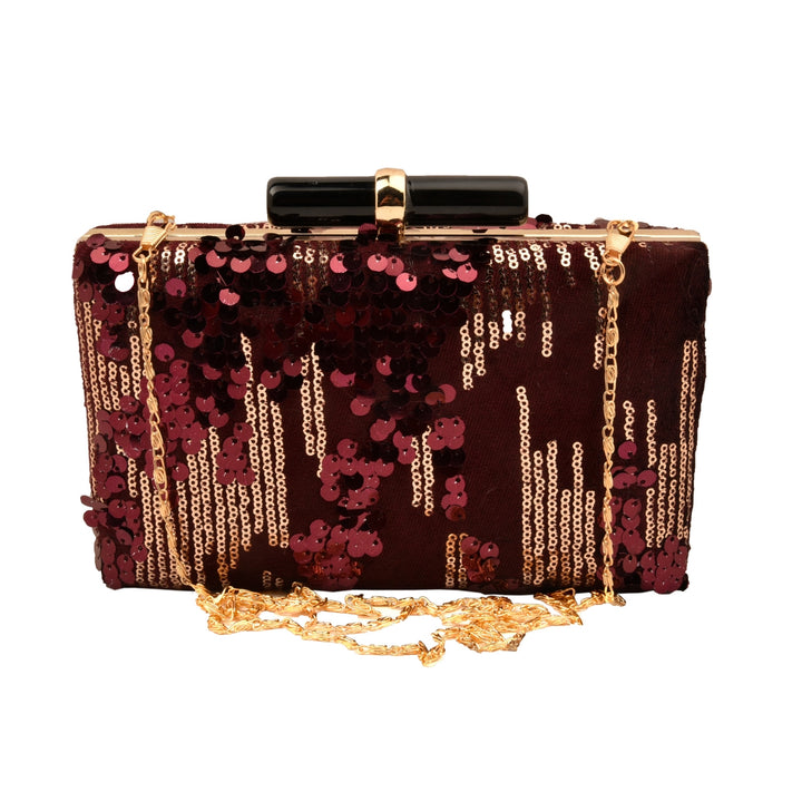 Wine and Gold Sequins Clutch