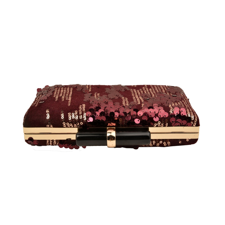 Wine and Gold Sequins Clutch