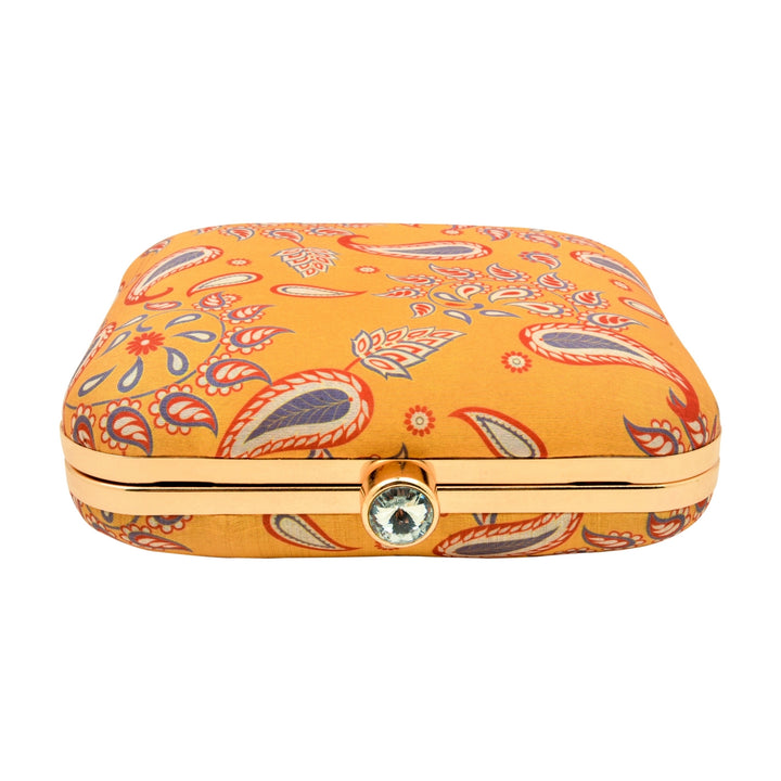 Yellow Paisley Print Silk Clutch