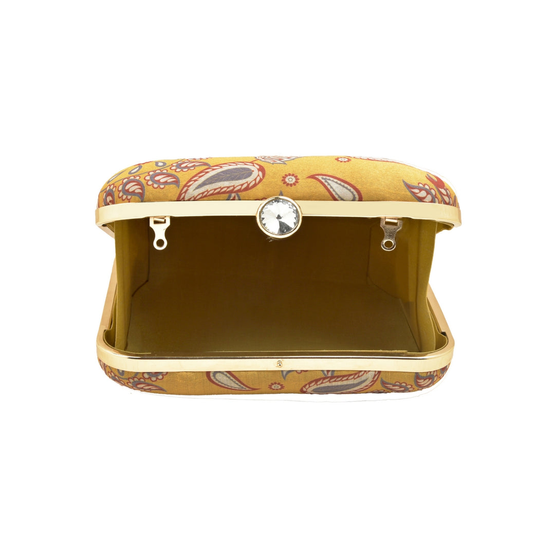 Yellow Paisley Print Silk Clutch