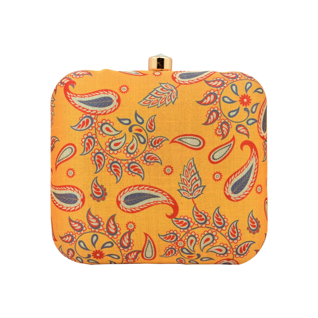 Yellow Paisley Print Silk Clutch