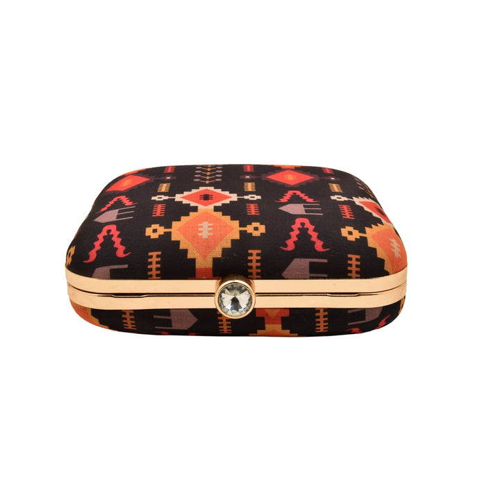 Black Ikat Print Silk Clutch