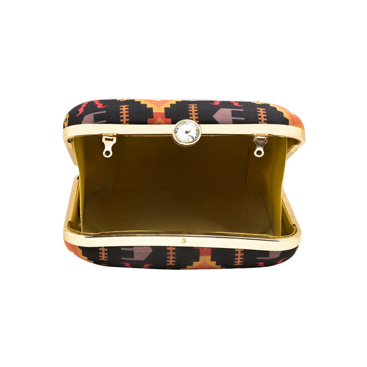 Black Ikat Print Silk Clutch