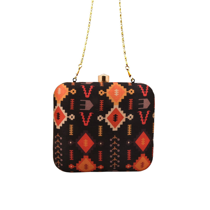 Black Ikat Print Silk Clutch