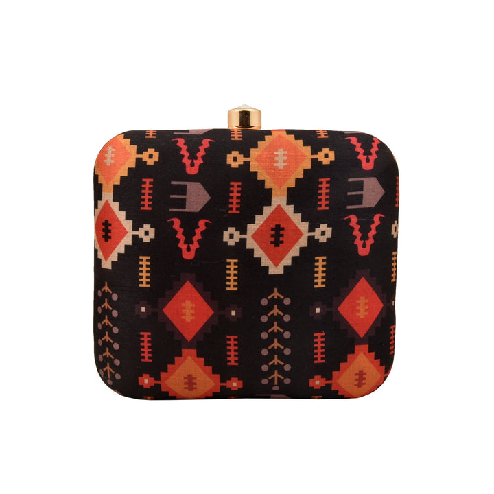 Black Ikat Print Silk Clutch