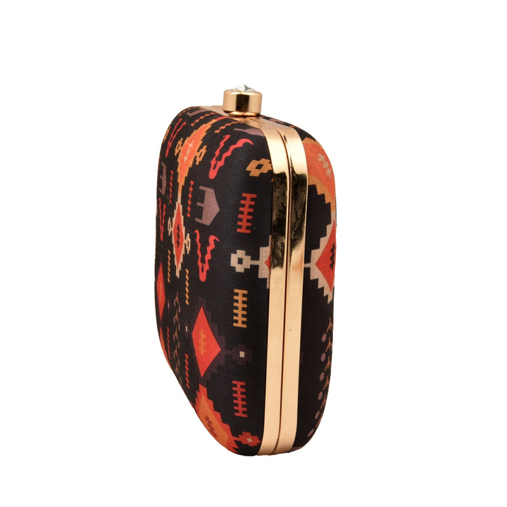 Black Ikat Print Silk Clutch
