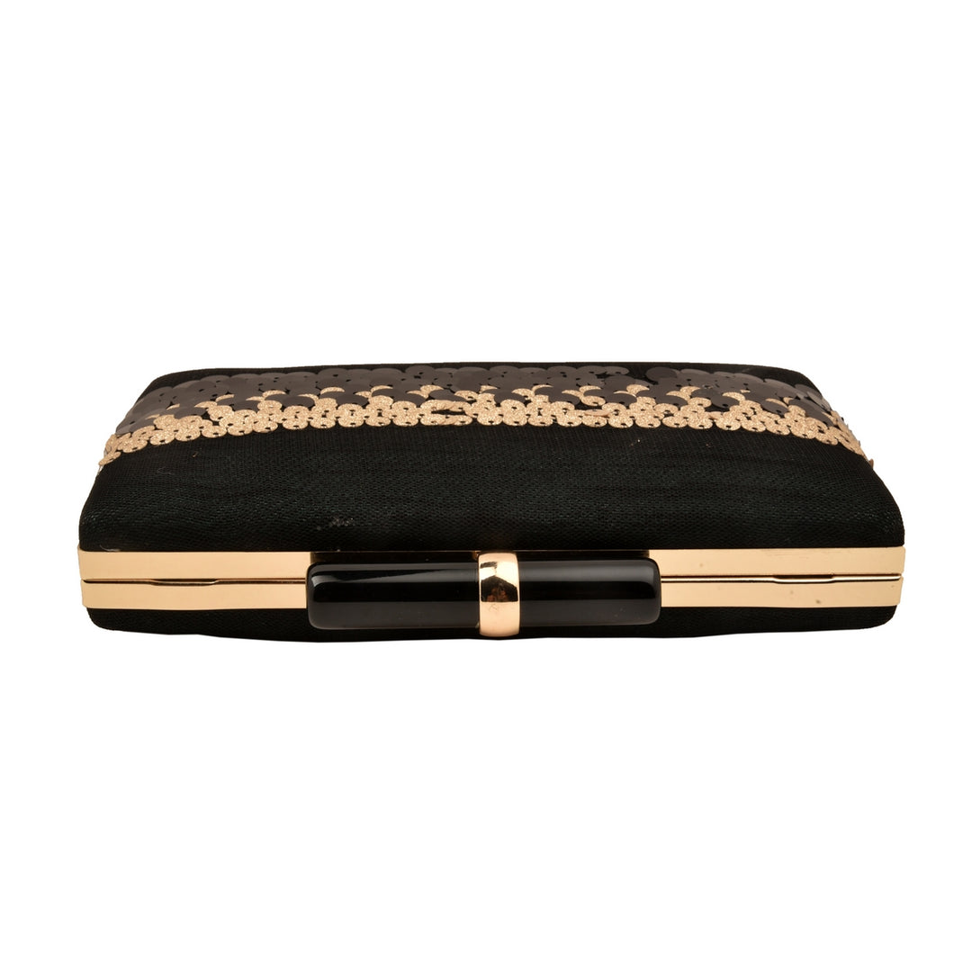 Black and Dull Gold Sequins Clutch